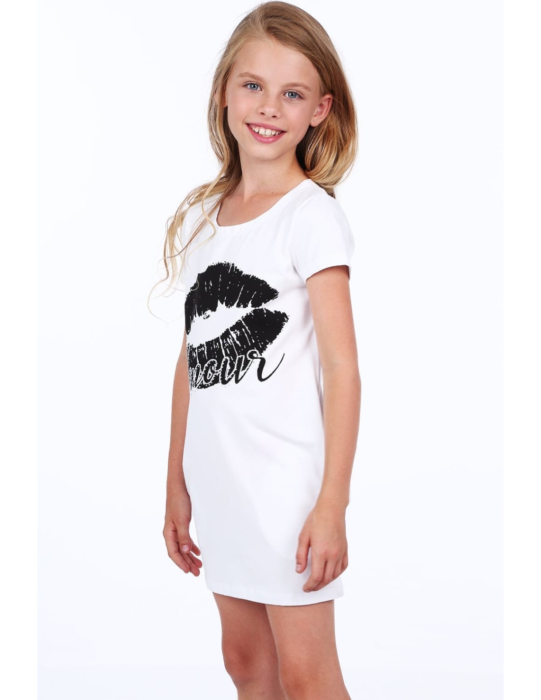 Girls\' dress with a print, white NDZ8177 - Online store - Boutique